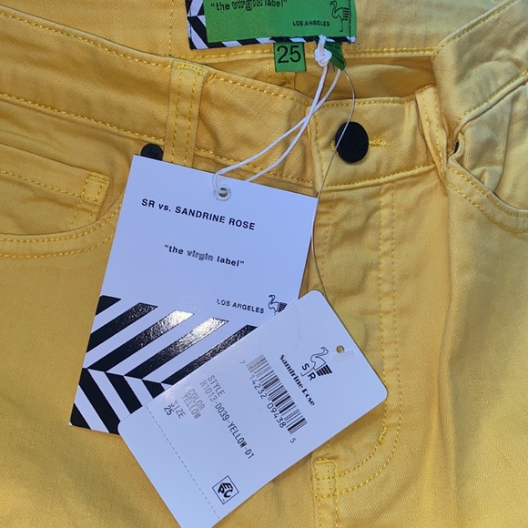 NEW SANDRINE ROSE X FREE PEOPLE WIDE LEG YELLOW HIGH RISE CROP JEANS 25, NWT - Picture 9 of 12